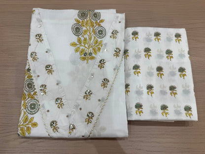 Cotton Hand Work Suit with Chiffon Dupatta
