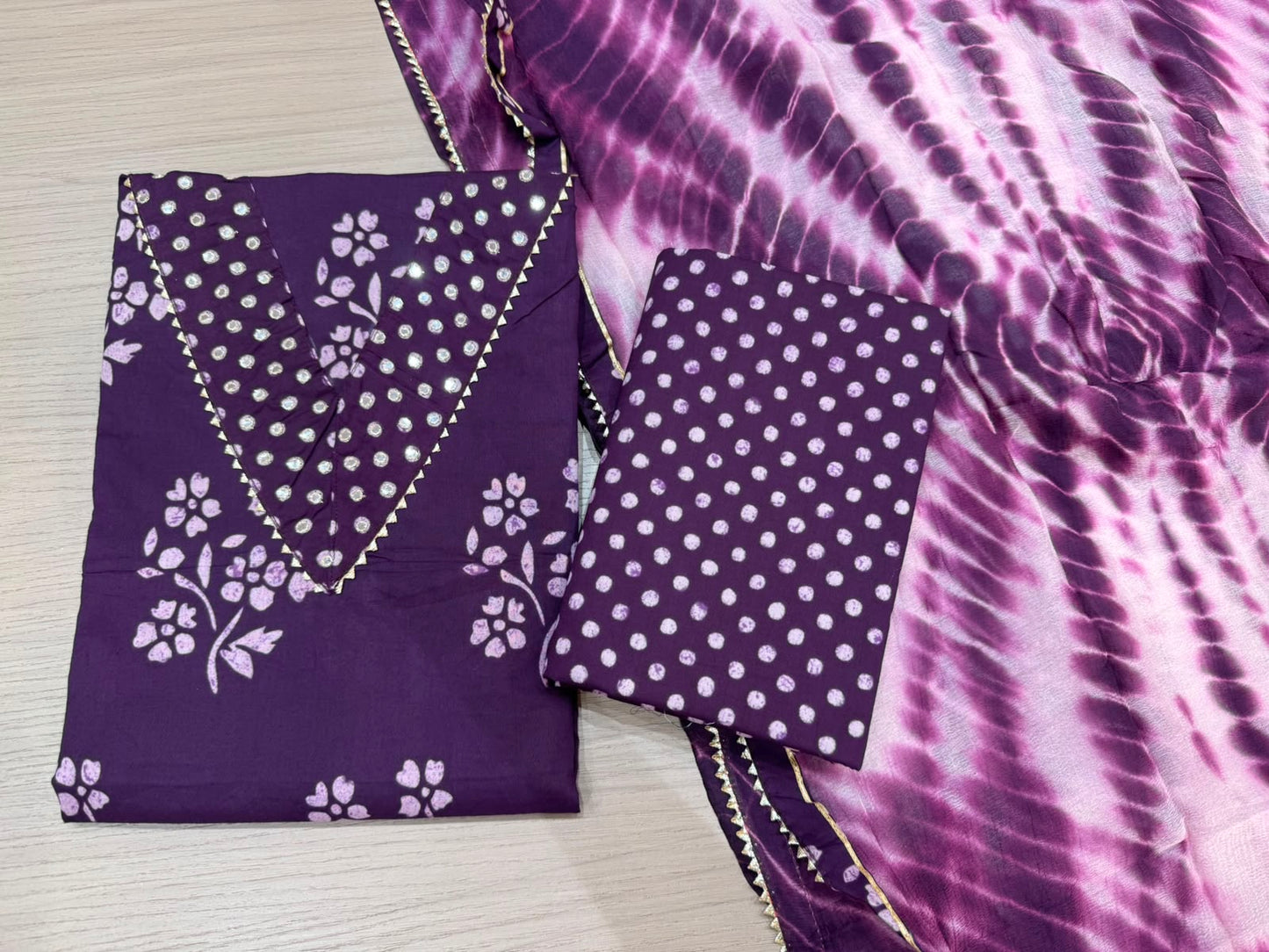 Cotton Hand Work Suit with Chiffon Dupatta