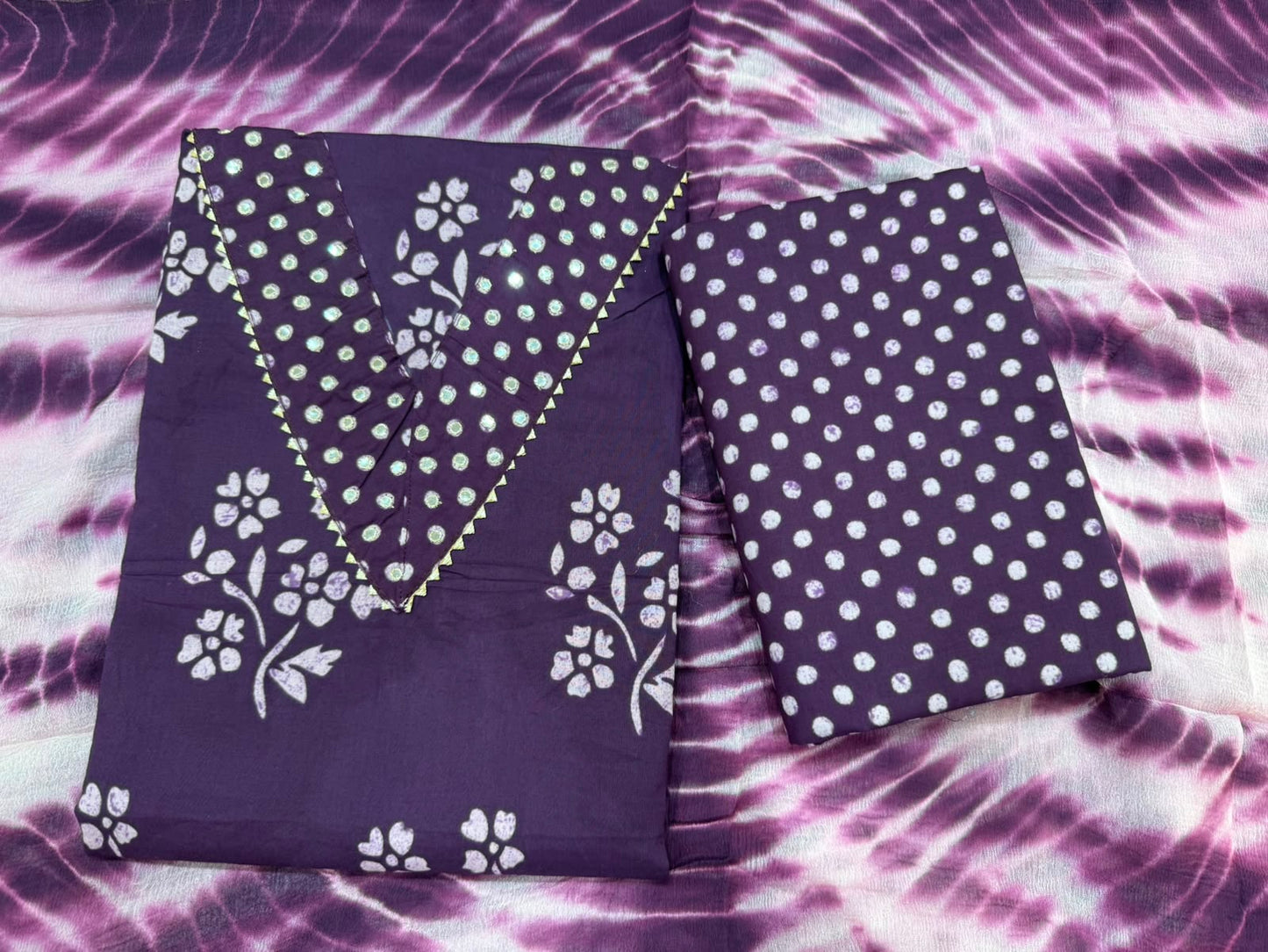 Cotton Hand Work Suit with Chiffon Dupatta