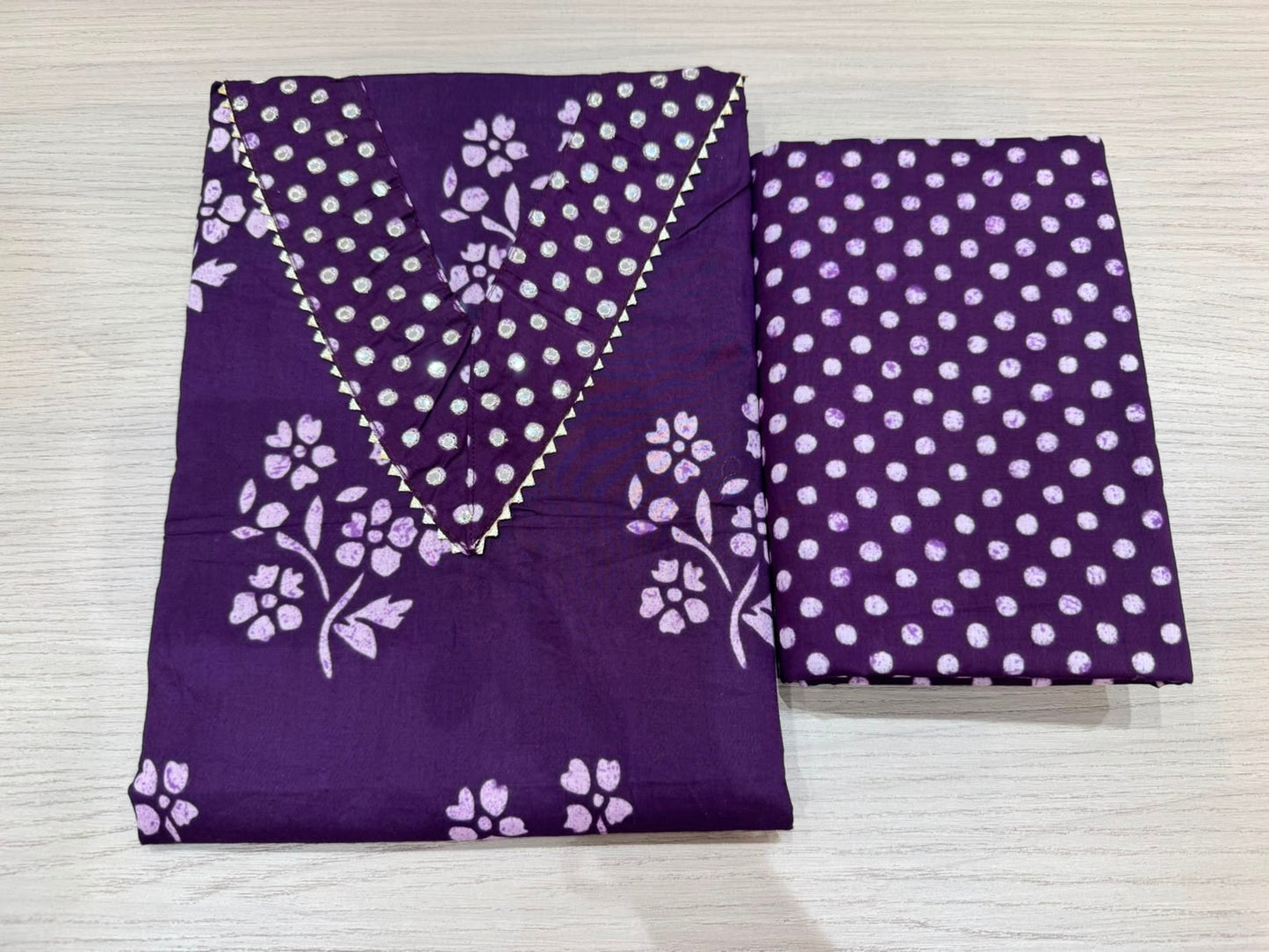 Cotton Hand Work Suit with Chiffon Dupatta