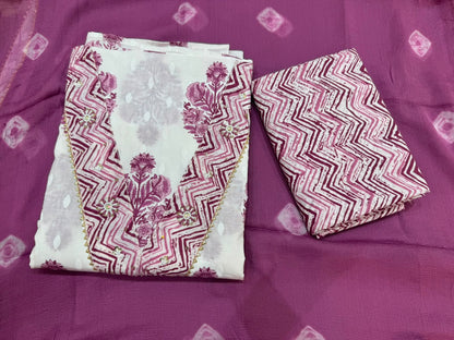 Cotton Hand Work Suit with Chiffon Dupatta