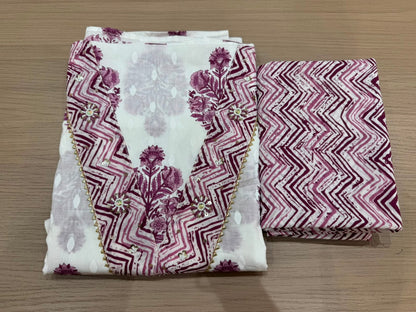 Cotton Hand Work Suit with Chiffon Dupatta