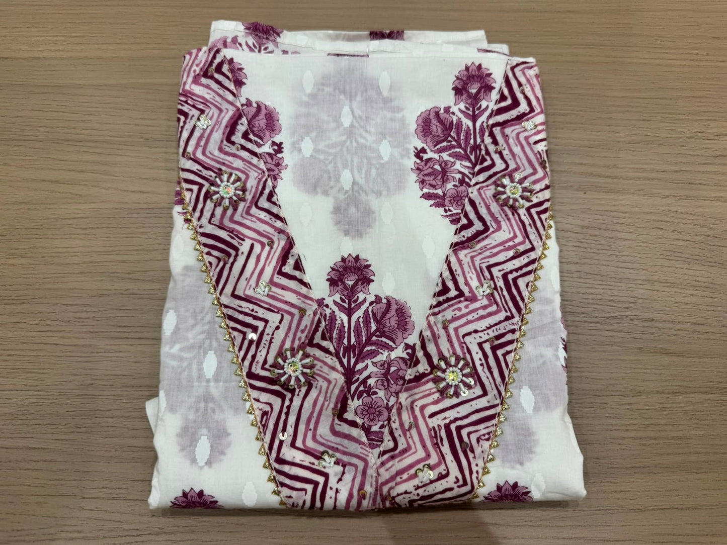 Cotton Hand Work Suit with Chiffon Dupatta