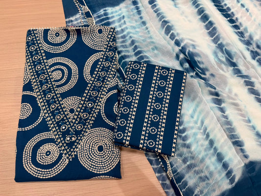 Cotton Hand Work Suit with Chiffon Dupatta