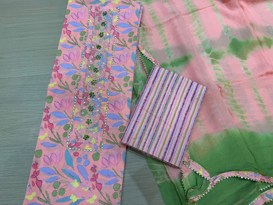 Cotton Hand Work Suit with Chiffon Dupatta
