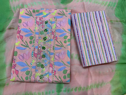 Cotton Hand Work Suit with Chiffon Dupatta