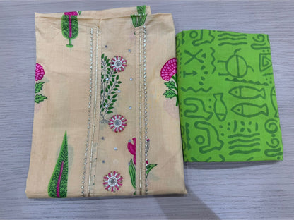 Cotton Hand Work Suit with Chiffon Dupatta