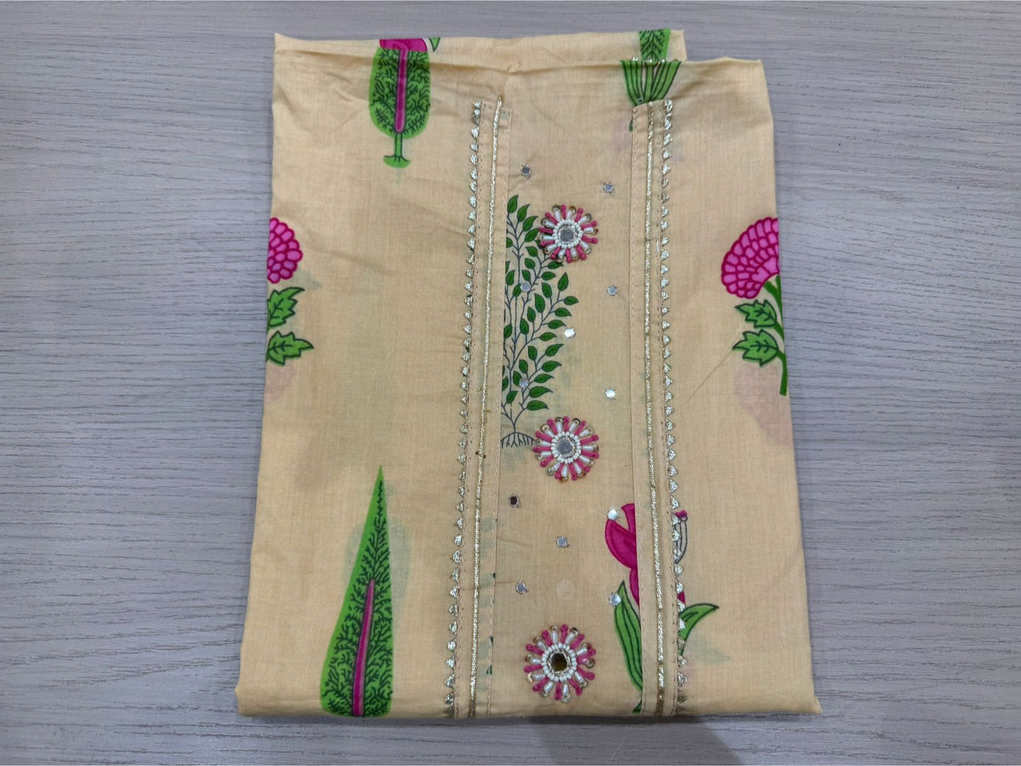 Cotton Hand Work Suit with Chiffon Dupatta