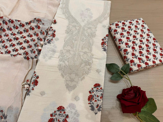 Cotton Embroidery Suit with Mul Mul Dupatta