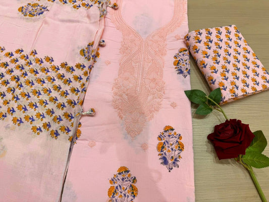 Cotton Embroidery Suit with Mul Mul Dupatta