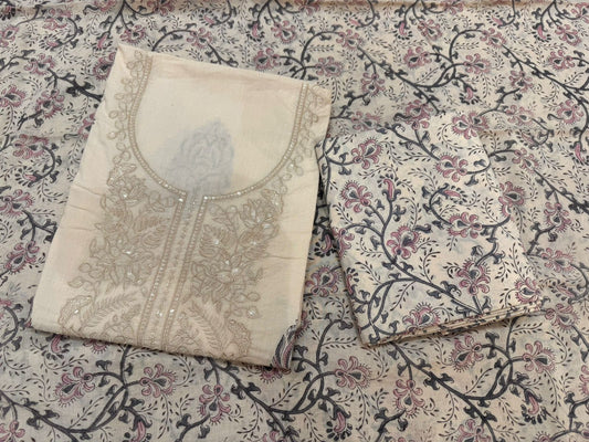 Cotton Embroidery Suit with Mul Mul Dupatta