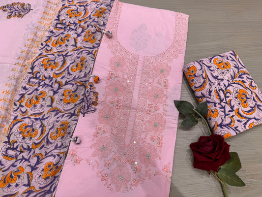 Cotton Embroidery Suit with Mul Mul Dupatta