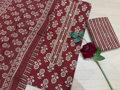 Cotton Embroidery Suit with Cotton Dupatta