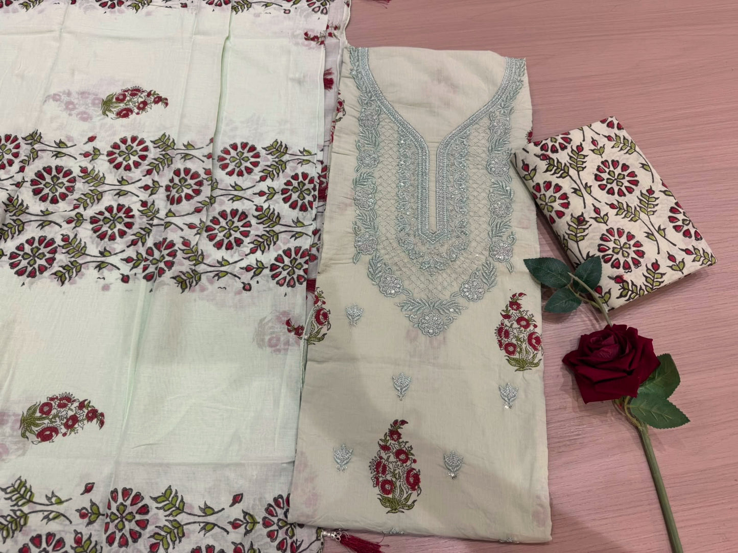 Cotton Embroidery Suit with Mul Mul Dupatta