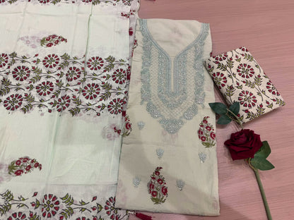 Cotton Embroidery Suit with Mul Mul Dupatta