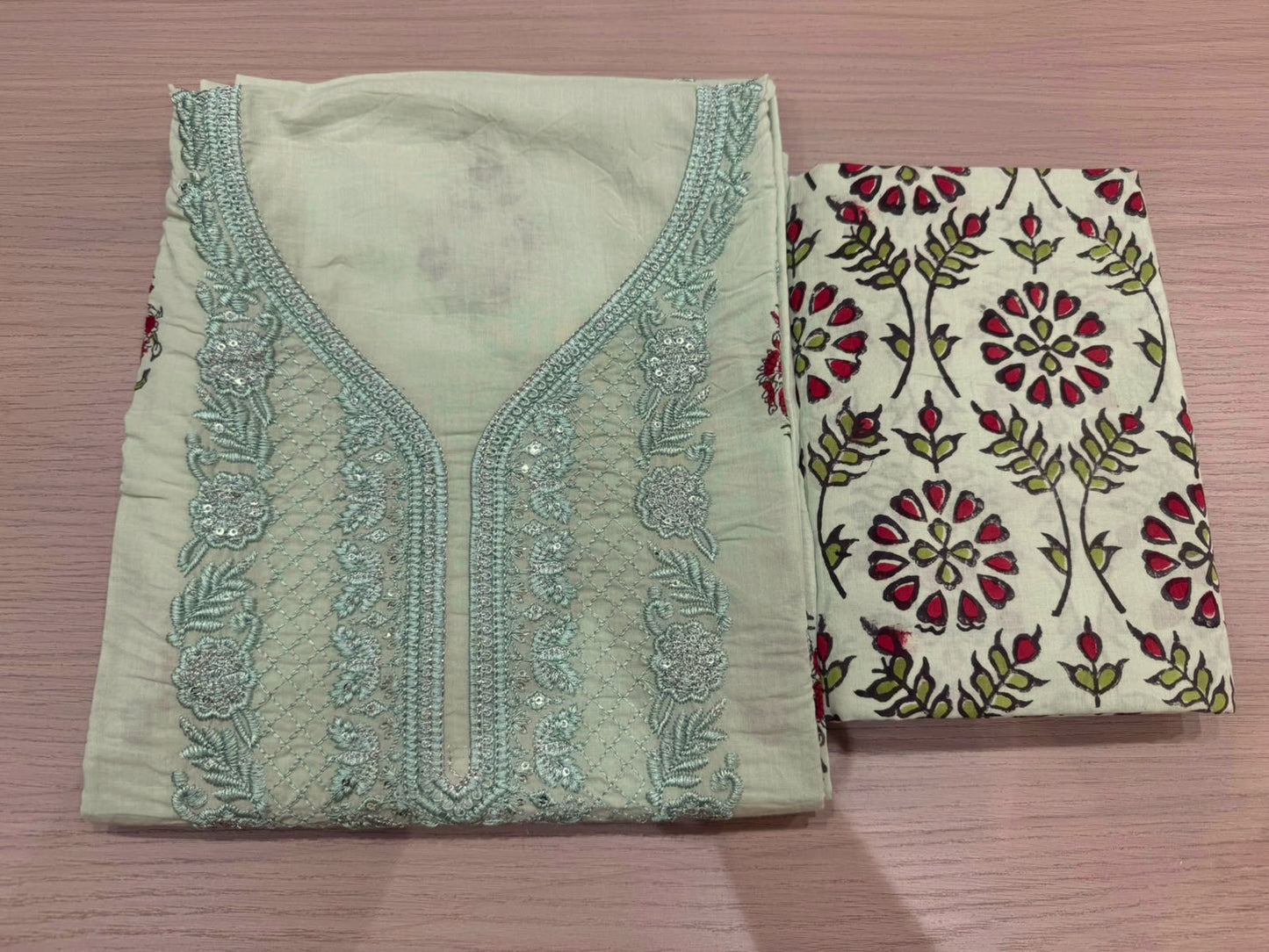 Cotton Embroidery Suit with Mul Mul Dupatta