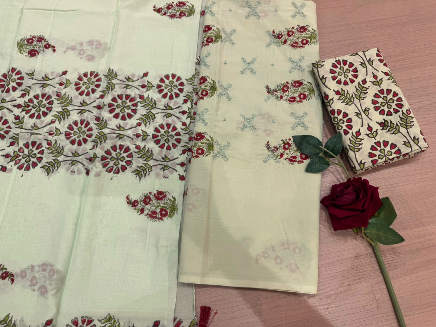 Cotton Embroidery Suit with Mul Mul Dupatta