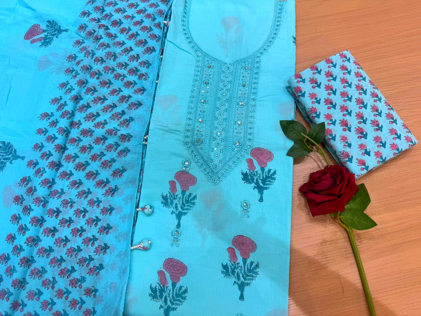 Cotton Embroidery Suit with Mul Mul Dupatta