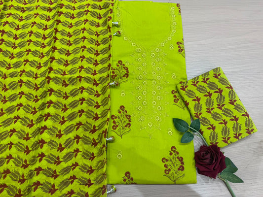 Cotton Embroidery Suit with Mul Mul Dupatta