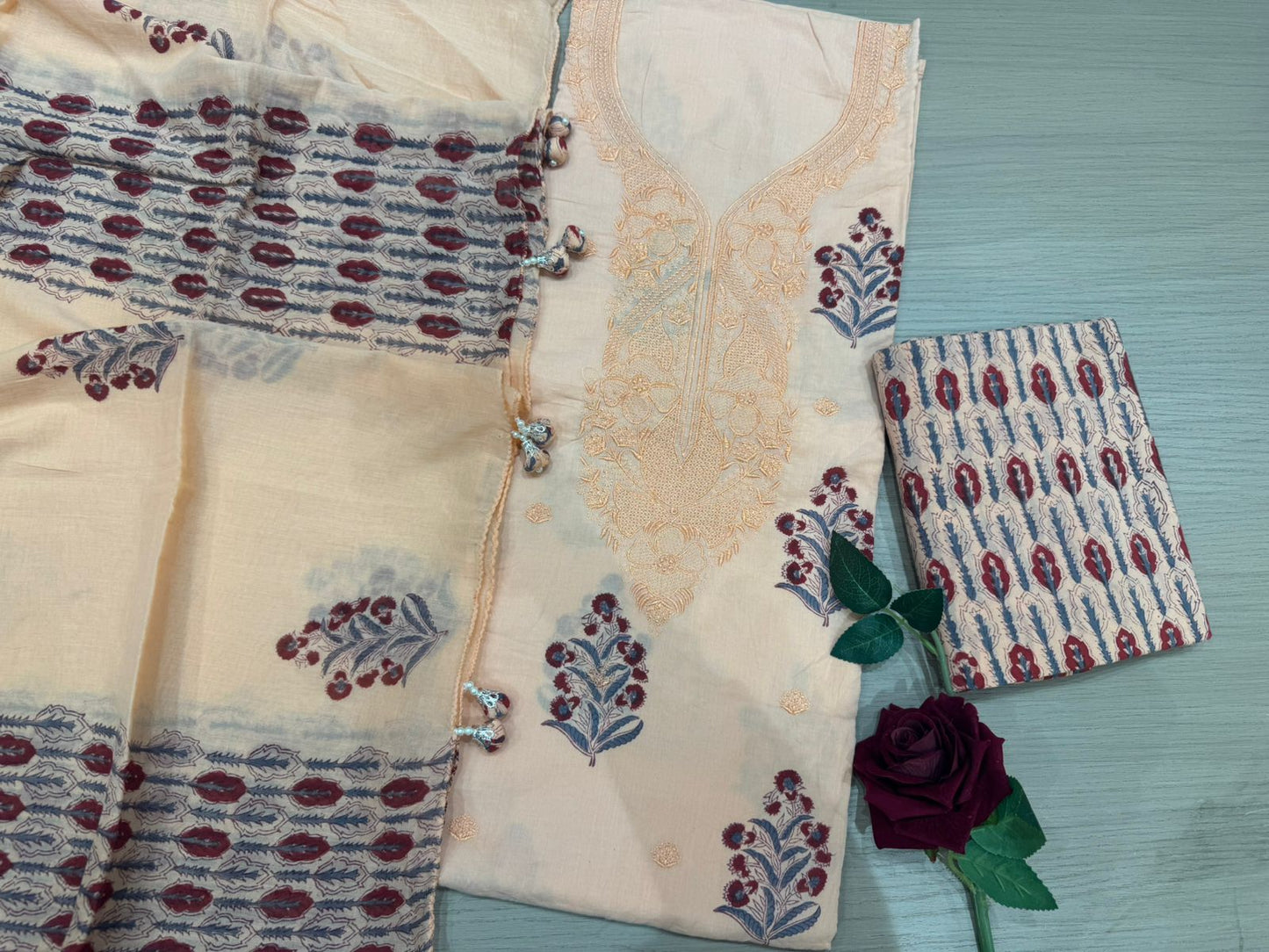 Cotton Embroidery Suit with Mul Mul Dupatta
