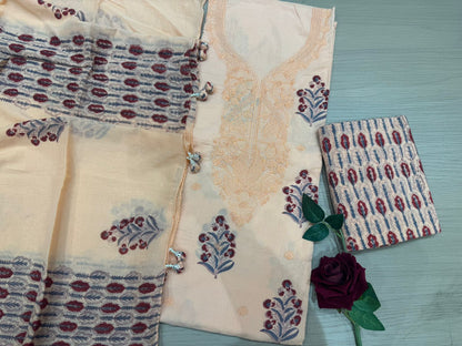 Cotton Embroidery Suit with Mul Mul Dupatta