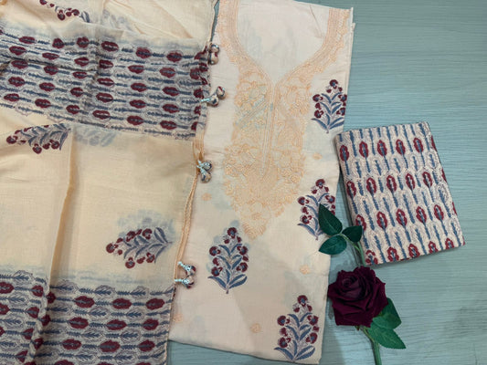Cotton Embroidery Suit with Mul Mul Dupatta