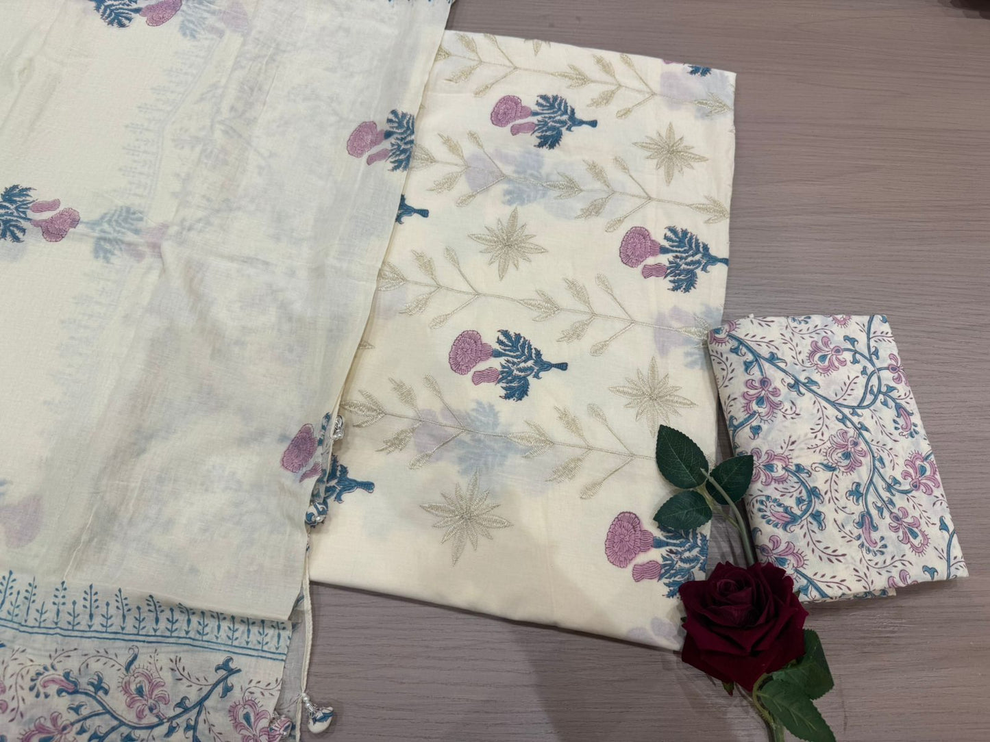 Cotton Embroidery Suit with Mul Mul Dupatta
