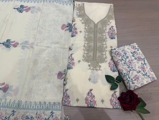 Cotton Embroidery Suit with Mul Mul Dupatta