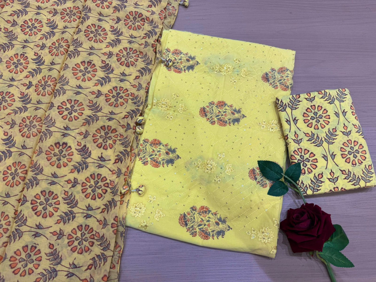 Cotton Embroidery Suit with Mul Mul Dupatta