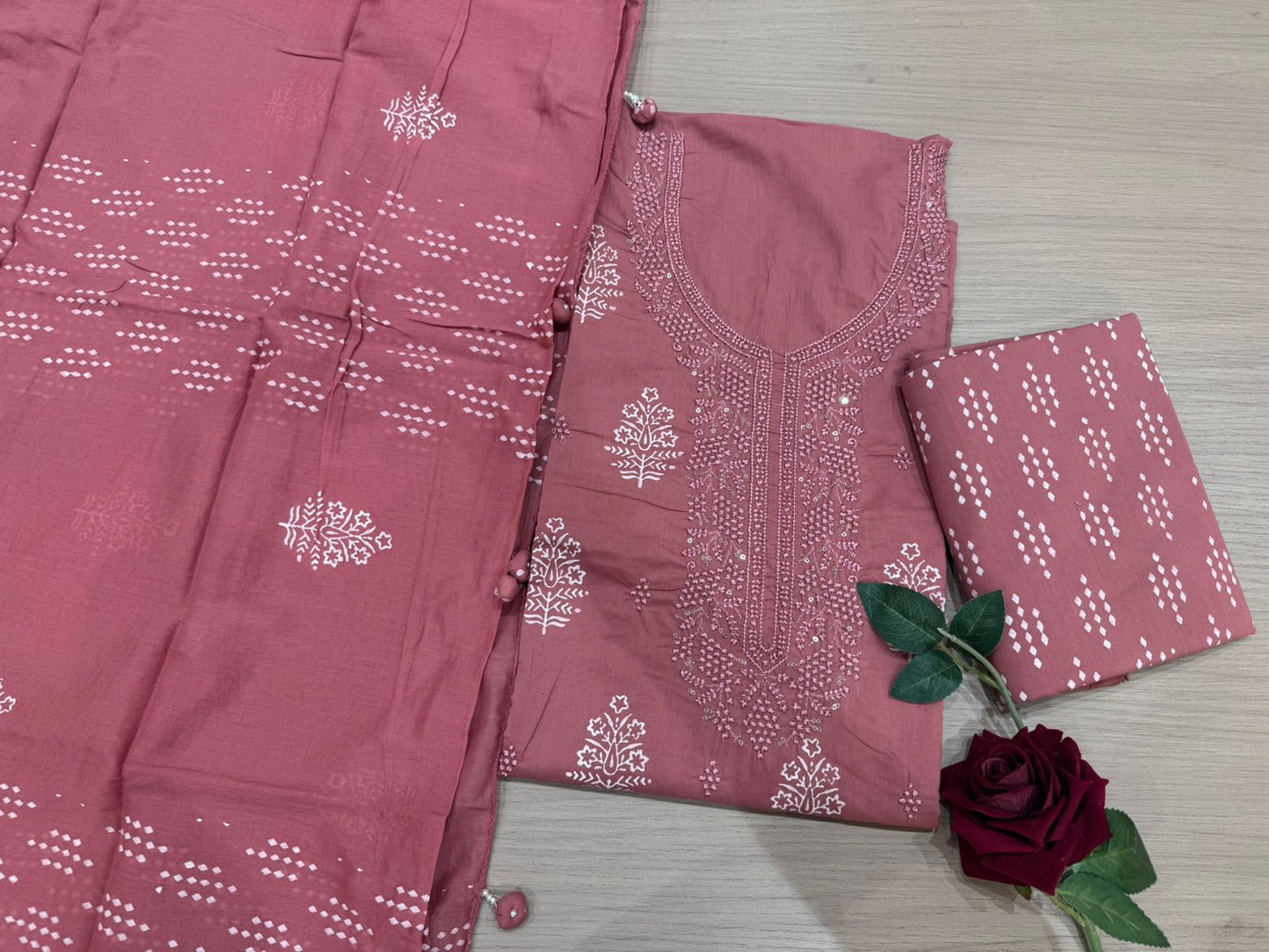 Cotton Embroidery Suit with Mul Mul Dupatta