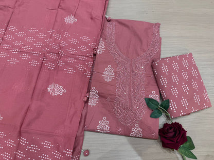 Cotton Embroidery Suit with Mul Mul Dupatta