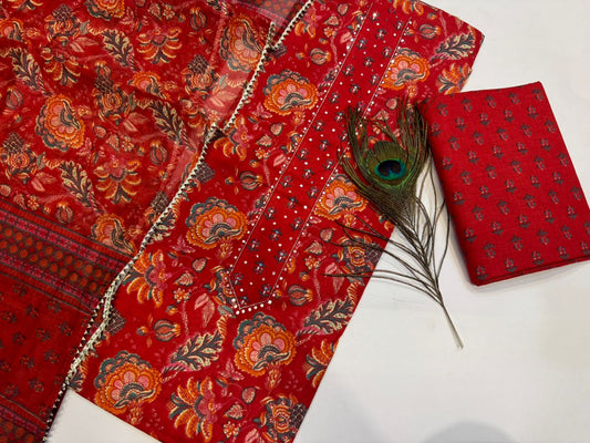 Cotton Embroidery Suit with Cotton Dupatta