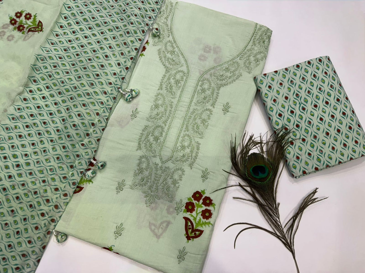 Cotton Self Embroidery Suit with Cotton Dupatta