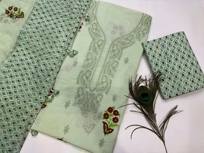 Cotton Self Embroidery Suit with Cotton Dupatta