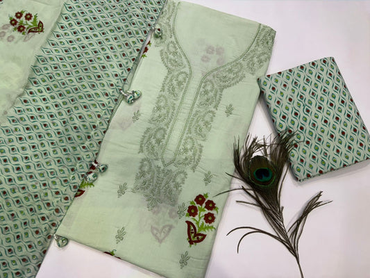 Cotton Self Embroidery Suit with Cotton Dupatta