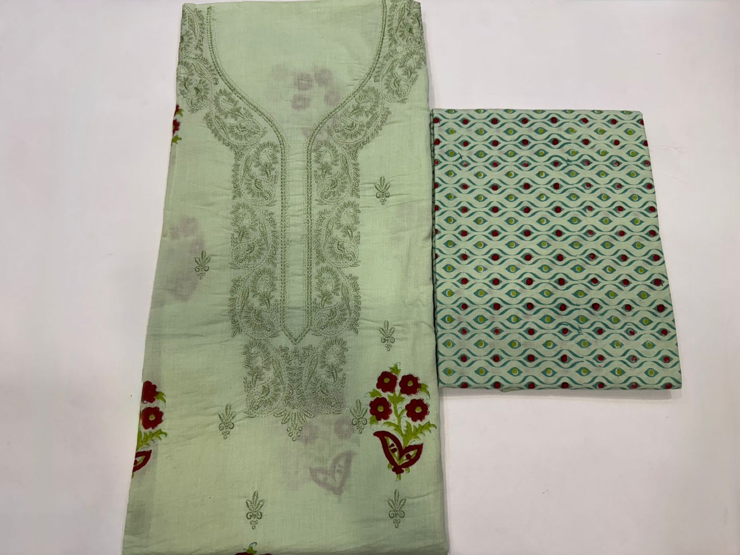 Cotton Self Embroidery Suit with Cotton Dupatta