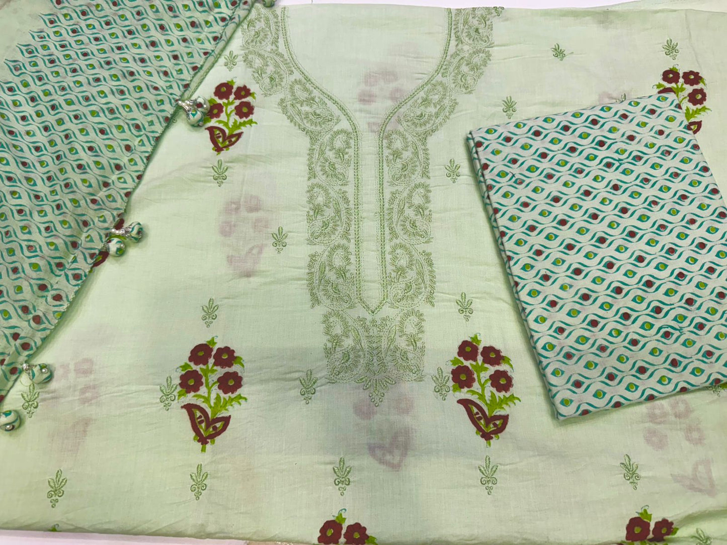 Cotton Self Embroidery Suit with Cotton Dupatta