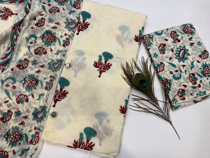 Cotton Self Embroidery Suit with Cotton Dupatta