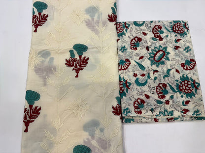 Cotton Self Embroidery Suit with Cotton Dupatta