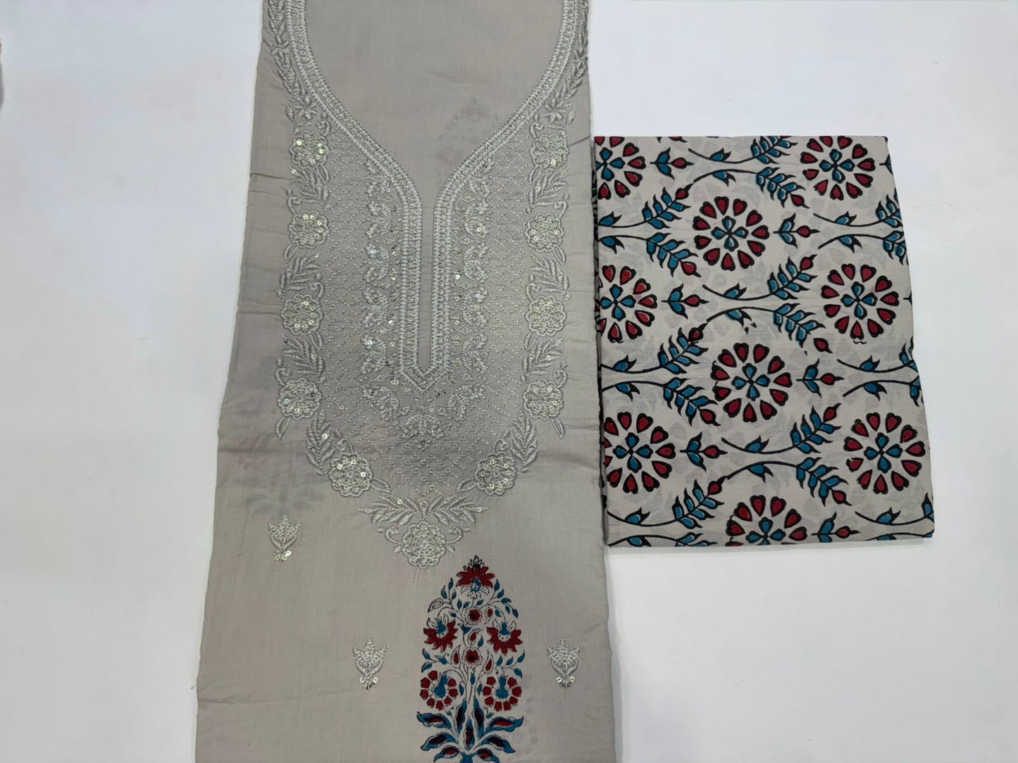 Cotton Self Embroidery Suit with Cotton Dupatta