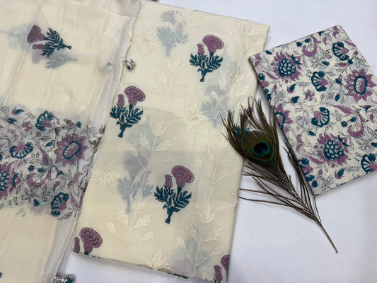 Cotton Self Embroidery Suit with Cotton Dupatta