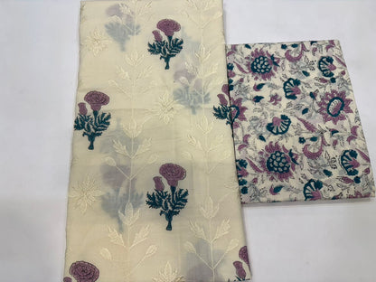 Cotton Self Embroidery Suit with Cotton Dupatta