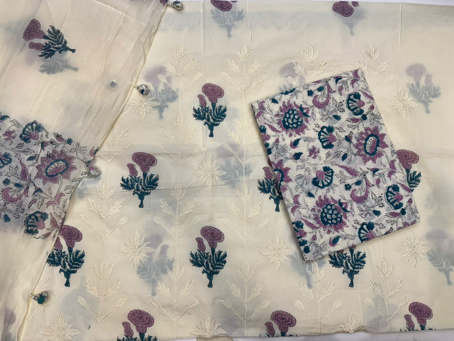 Cotton Self Embroidery Suit with Cotton Dupatta