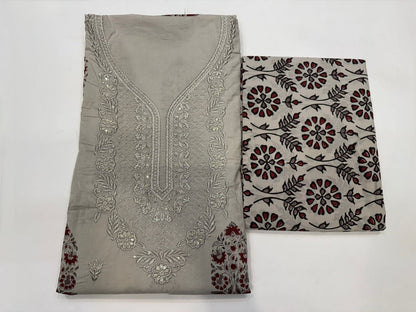 Cotton Self Embroidery Suit with Cotton Dupatta