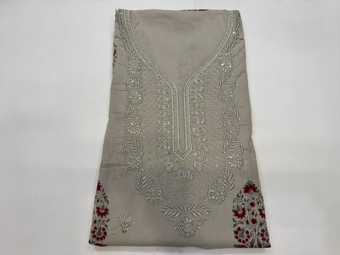 Cotton Self Embroidery Suit with Cotton Dupatta