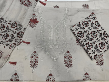 Cotton Self Embroidery Suit with Cotton Dupatta