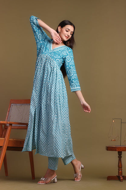 cotton printed kurti pant set