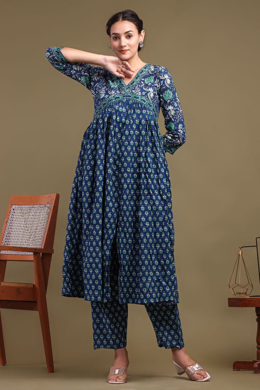 cotton printed kurti pant set