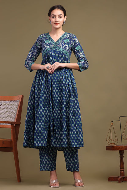 cotton printed kurti pant set