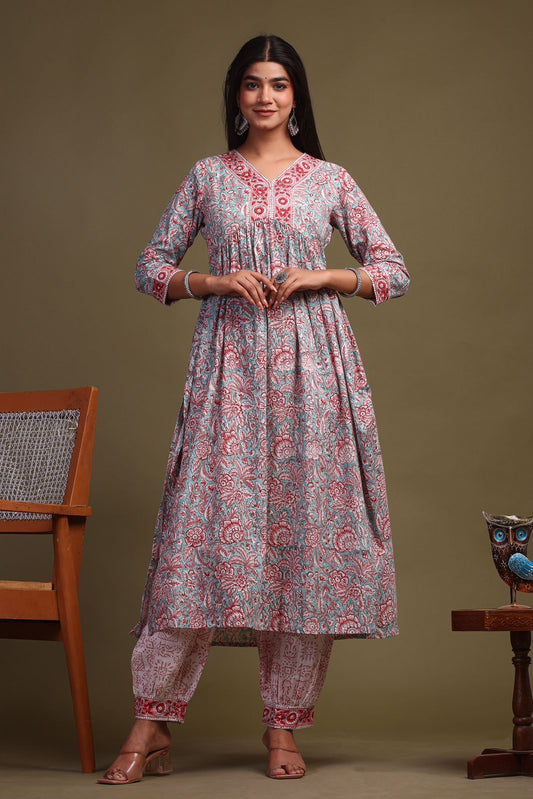 cotton printed kurti pant set